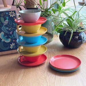 Spaulding Ware Incomplete Set Melmac Multi-Color Cups, Saucers, Plates, Vintage